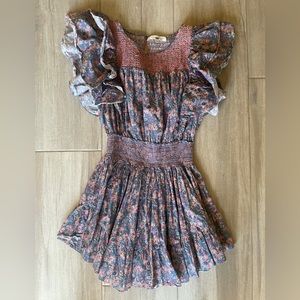 LoveShackFancy Floral Ruffle Dress with slit open-back size Medium